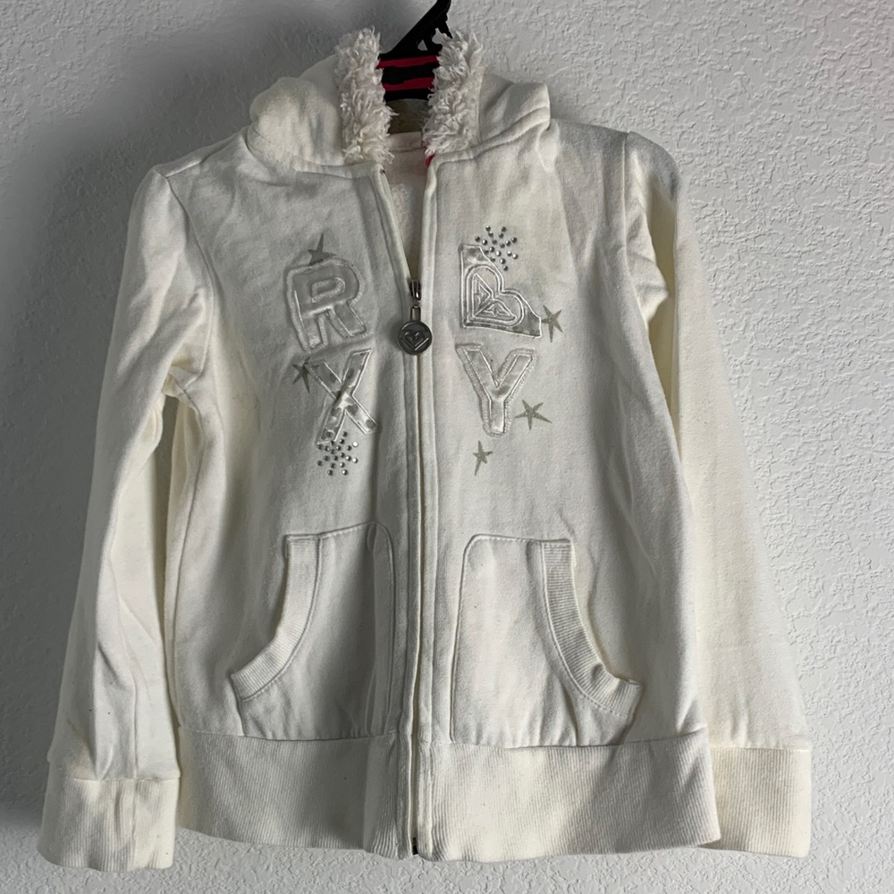 Roxy Kids White Fleece-Lined Hoodie